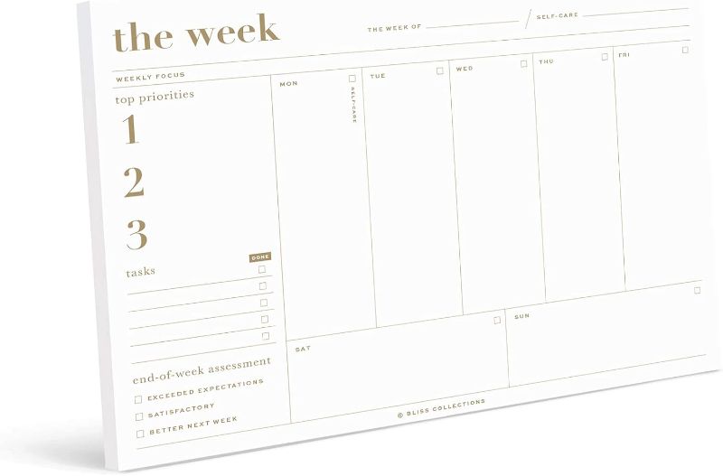 Photo 1 of Bliss Collections Essential Weekly Planner 6 x 9 with 50 Undated Tear-Off Sheets, Metallic Gold Organizer Notepad to Track Productivity, Tasks, Health Habits, Notes and More 