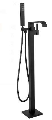 Photo 1 of 1-Handle Freestanding Floor Mount Tub Faucet Bathtub Filler with Hand Shower in Matte Black
