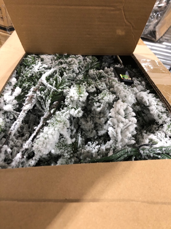 Photo 2 of [ Very Thick & Realistic Feel ] 6.5 Feet Pre-Lit Snow Flocked Aspen Artificial Christmas Tree, 1111 Branch Snowy Tips, 400 Warm Lights,Heavily Flocked, Metal Stand and Hinged Branches Xmas Decor