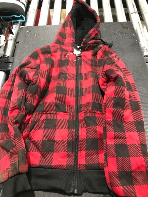 Photo 1 of JACKSON HOLE BLACK AND RED PLAID SWEATER WITH HOOD- UNISEX- SIZE S