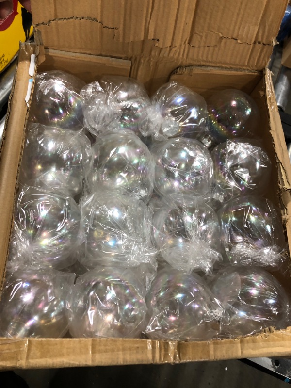 Photo 2 of 48 Pcs Funtery 4'' Christmas Clear Iridescent Ornaments Balls 4 inch Plastic Iridescent Ball Christmas Clear Plastic Fillable Baubles Ball for Christmas Party Birthday Wedding Decorations