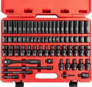 Photo 1 of 02471A Impact Socket Set, 3/8” Drive, 67 Piece, Metric and Standard Master Socket Set with Shallow & Deep Sockets, Ratchet, Swivel Sockets, Extension Bars, Adapters, Cr-V & Cr-Mo
