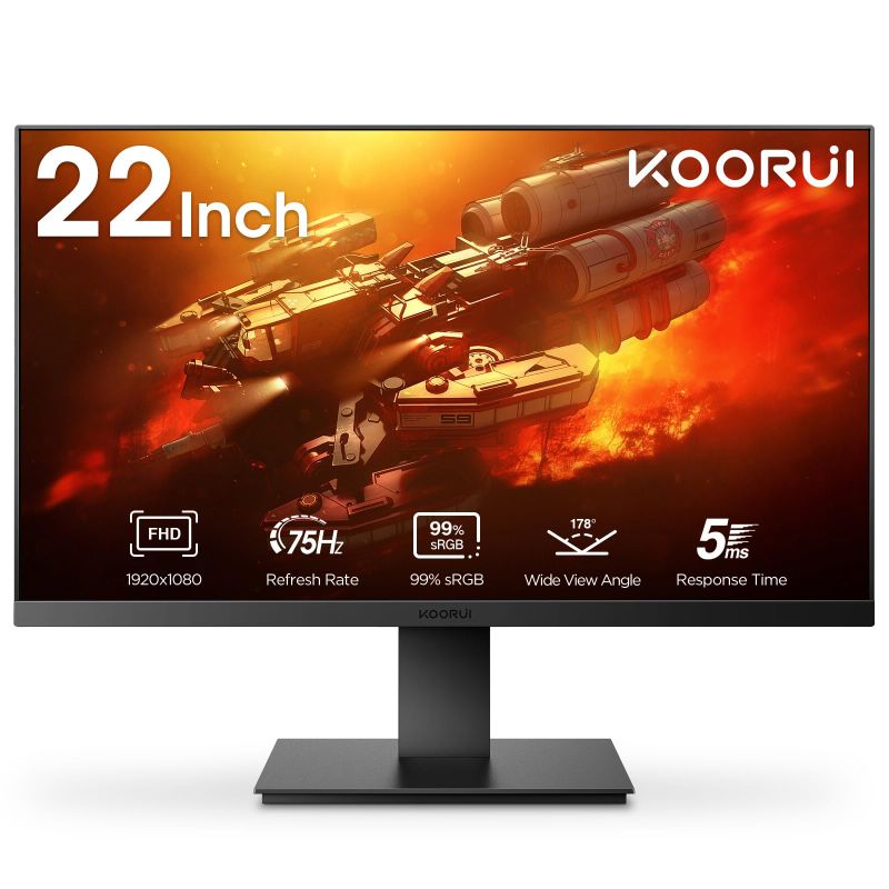 Photo 1 of KOORUI 22 Inch Computer Monitor, FHD 1080P Desktop Display, 75HZ Ultra Thin Bezel/Eye Care/Ergonomic Tilt, HDMI VGA Ports LED Monitor for PC 22 INCH HDMI VGA 1080P