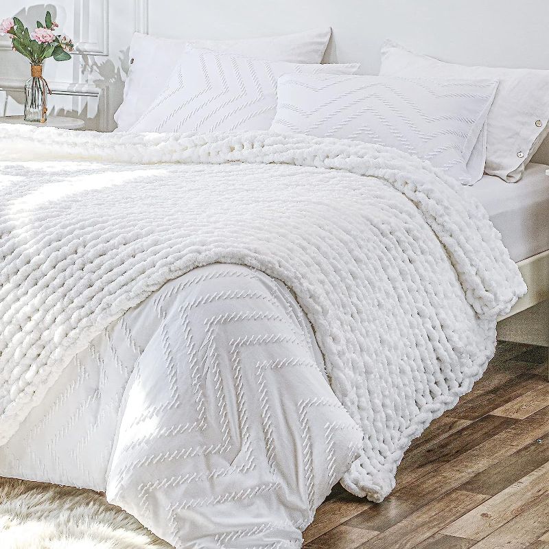 Photo 1 of Bigacogo Chunky Knit Blanket Throw 40"x40", 100% Hand Knitted Chenille Throw Blanket, Small Soft Thick Yarn Cable Knit Blanket, Cute Rope Knot Crochet Throw Blankets for Couch Bed Sofa (White)
