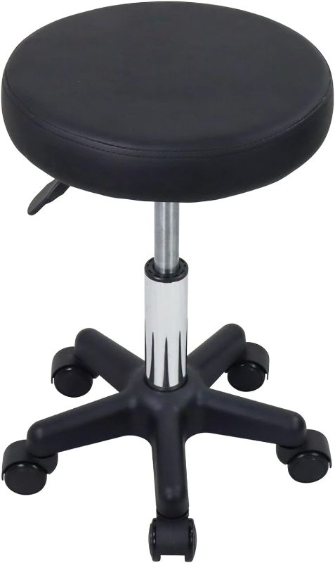 Photo 1 of FURWOO Round Rolling Stool Height Adjustable Stool with Wheels for Spa Salon Massage Black
