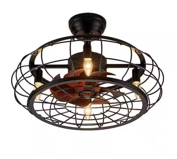 Photo 1 of 23 in. 4-Light Farmhouse Industrial Indoor Black Caged Ceiling Fan with Light and Remote Control Included