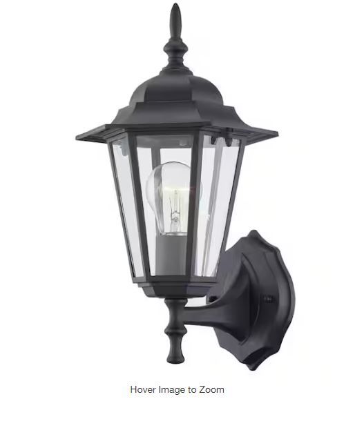 Photo 1 of 1-Light Textured Black Not Solar Outdoor Wall Lantern Sconce with Clear Glass