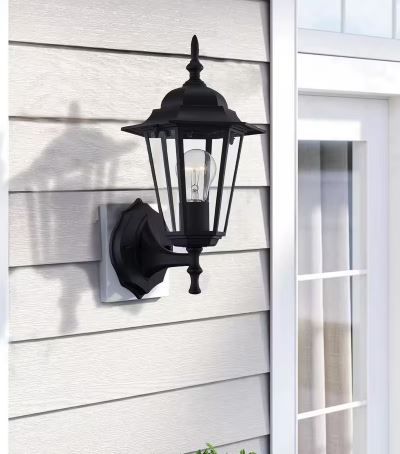 Photo 2 of 1-Light Textured Black Not Solar Outdoor Wall Lantern Sconce with Clear Glass