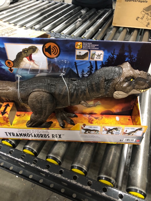 Photo 2 of ?Jurassic World Dominion Dinosaur T Rex Toy, Thrash ‘N Devour Tyrannosaurus Rex Action Figure with Sound and Motion???? Frustration Free Packaging