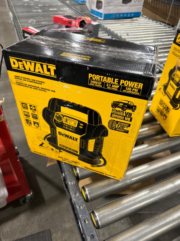 Photo 5 of DEWALT DXAEJ14 Digital Portable Power Station Jump Starter: 1400 Peak/700 Instant Amps, 120 PSI Digital Air Compressor, 3.1A USB Ports, Battery Clamps , Yellow