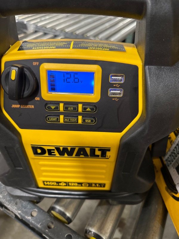 Photo 3 of DEWALT DXAEJ14 Digital Portable Power Station Jump Starter: 1400 Peak/700 Instant Amps, 120 PSI Digital Air Compressor, 3.1A USB Ports, Battery Clamps , Yellow