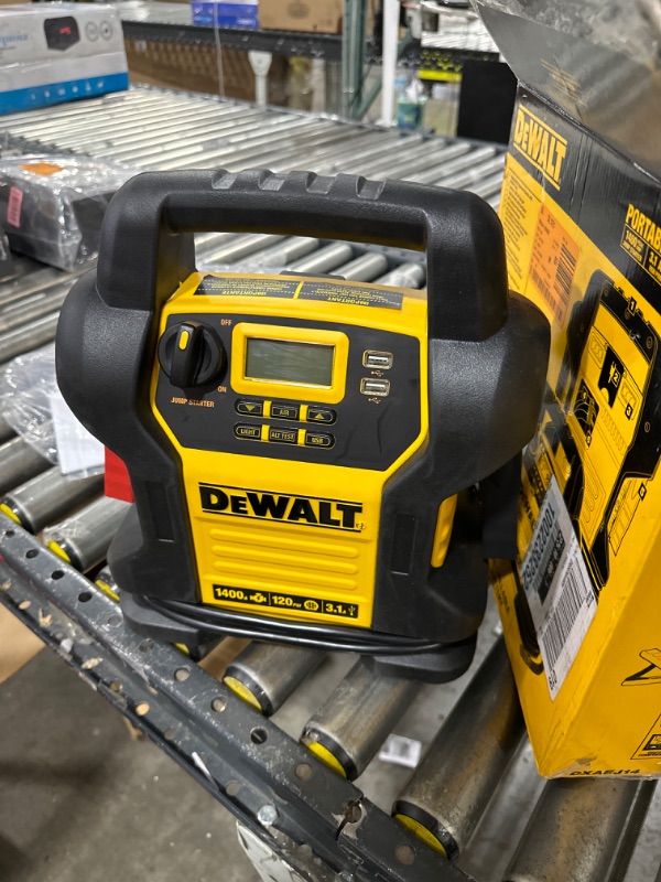 Photo 2 of DEWALT DXAEJ14 Digital Portable Power Station Jump Starter: 1400 Peak/700 Instant Amps, 120 PSI Digital Air Compressor, 3.1A USB Ports, Battery Clamps , Yellow