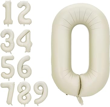 Photo 1 of 40 Inch Cream White Number 0 Balloon Large Helium Foil Mylar Digital 0 White Sand Number Balloons for Birthday Party Baby Shower Wedding Supplies Decorations
