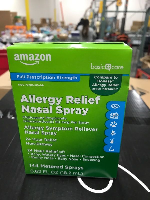 Photo 2 of Amazon Basic Care 24-Hour Allergy Relief Nasal Spray, Fluticasone Propionate (Glucocorticoid), 50 mcg, Full Prescription Strength, Non-Drowsy, 0.62 Fl Oz 0.62 Fl Oz (Pack of 1)