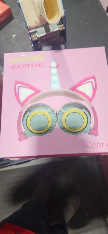 Photo 2 of isightguard Kids Headphones, Unicorn Headphones Wired Headphones,On Ear, Cat Ear Headphones with LED for Girls, 3.5mm Audio Jack for Cell Phone
