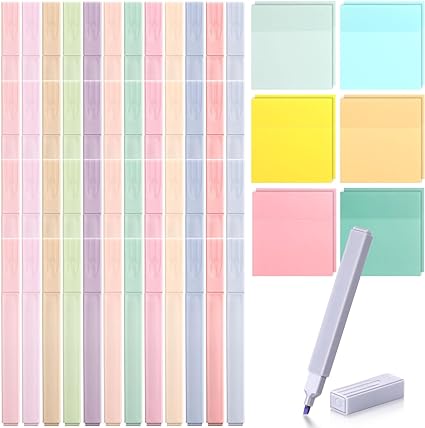 Photo 1 of Colarr 60 Pcs Bible Highlighter Chisel Tip and Sticky Notes Set 48 Pcs Aesthetic Highlighters Pastel Highlighter 12 Pads Cute Sticky Notes 600 Sheets Transparent Self Stick Note Pads 3 x 3 Inch
