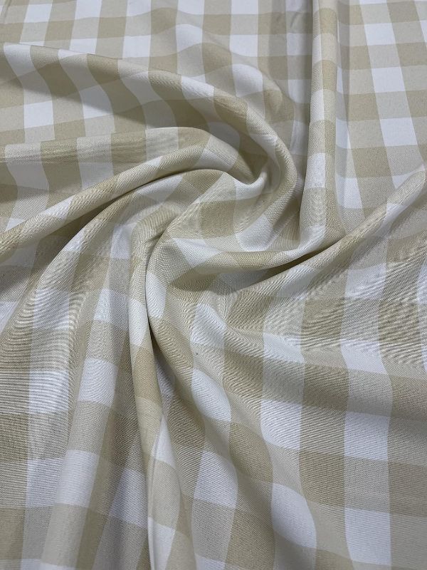Photo 1 of 1" Checkered Gingham PolyPoplin Fabric by The Yard (Champagne and White)