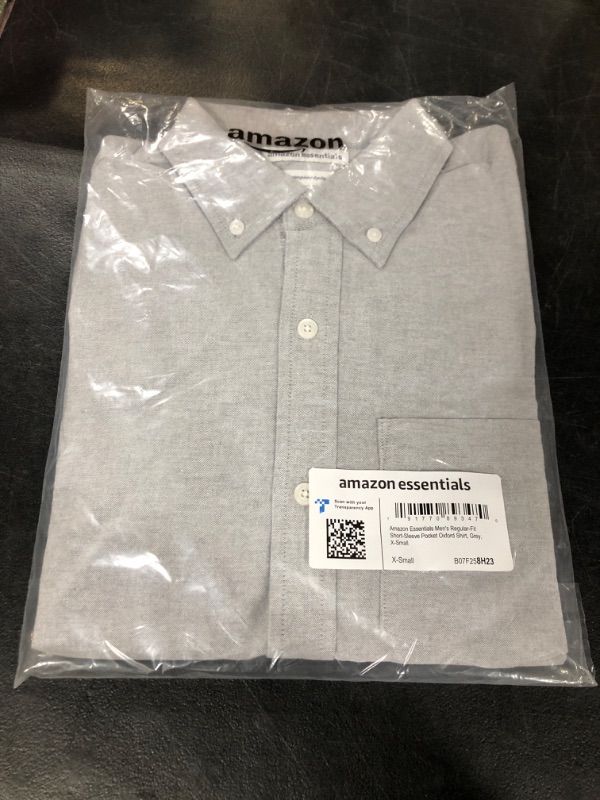 Photo 2 of Amazon Essentials Men's Regular-Fit Short-Sleeve Pocket Oxford Shirt X-Small Grey