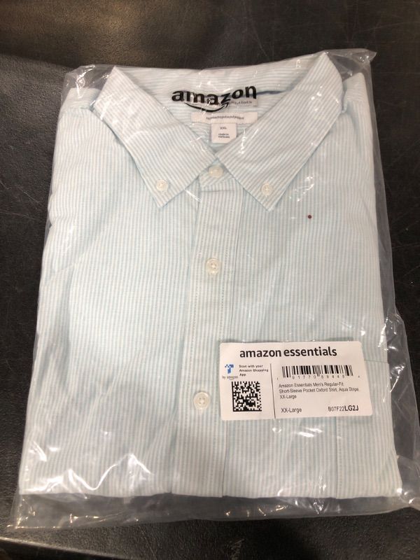 Photo 2 of Amazon Essentials Men's Regular-Fit Short-Sleeve Pocket Oxford Shirt XX-Large Aqua Blue, Stripe