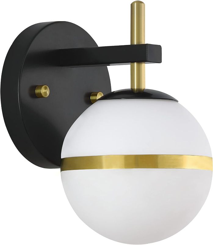 Photo 1 of 1 Light Gold Frosted Glass Shade Wall Sconce Lighting with Black Finish,Modern Wall Light Fixture with Round Ball Cup for Bath Room Hall Bedroom