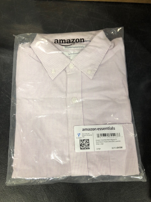 Photo 2 of Amazon Essentials Men's Regular-Fit Short-Sleeve Pocket Oxford Shirt Large Lavender, Stripe