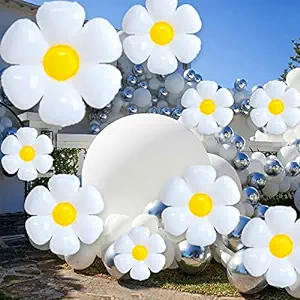 Photo 1 of Daisy Balloons, Daisy Party Decorations,10 Pcs Flower Balloon 20" 28" 43" White Daisy Foil Balloons Decorations for Party, Birthday, Wedding Decorations Supplies (Innovation)