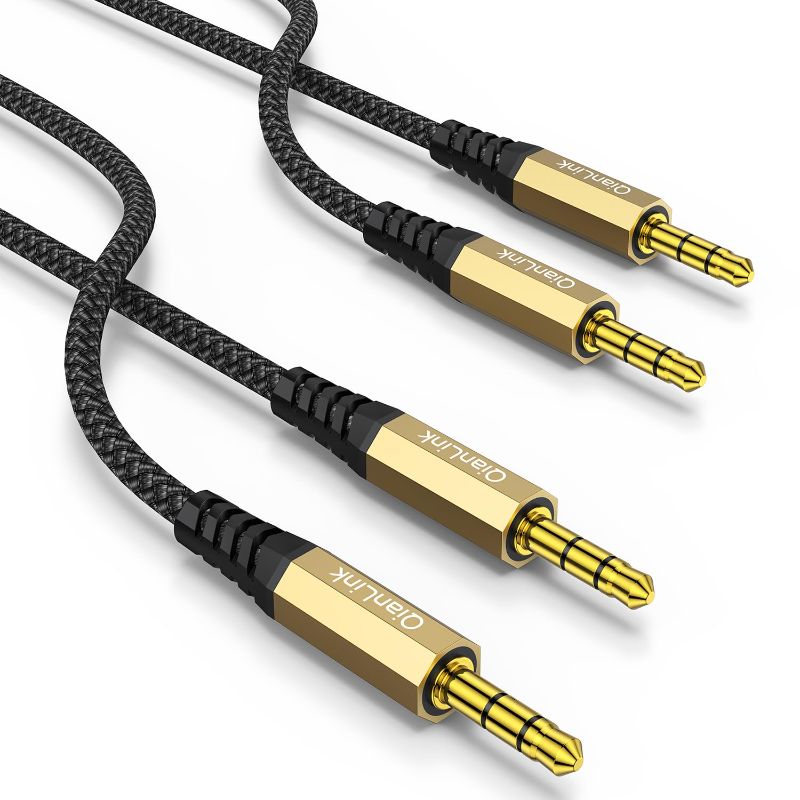 Photo 1 of 2 Pack AUX Cable,Auxiliary Cable?6.6ft/2m, Hi-Fi Sound? 3.5mm TRS Auxiliary Audio Cable Nylon Braided Aux Cord Compatible with Car,Home Stereos,Speaker,iPod iPad,Headphones,Sony,Echo Dot (Gold) 