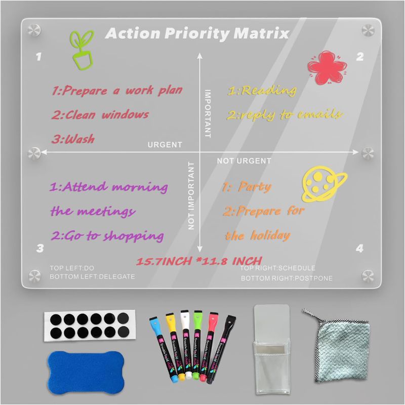 Photo 1 of to Do List Acrylic Magnetic Fridge Calendar,Clear Eisenhower Matrix Worksheet Action Priority Matrix Effective Time Management Tool Planning Whiteboard Fridge Calendar Including 6 Colors Markers 