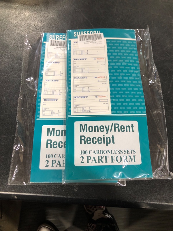 Photo 1 of Receipt Book with Carbon Copies, Rent Receipt Book for Small Business, 2-Part Carbonless, 100 Sets per Book, 4 Receipts per Page (2pk)