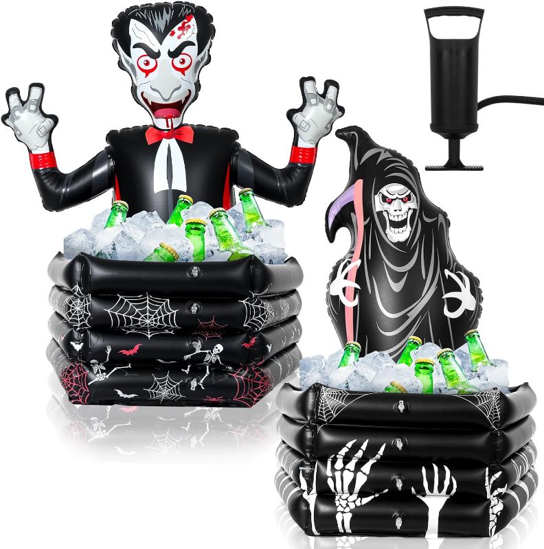 Photo 1 of 2 Pcs 41-43 inch Halloween Party Supplies Inflatable Vampire Ghost Cooler Halloween Party Large Capacity Blow up Beverage Holder Inflatable Drink Cooler for Halloween Party Decorations Indoor Outdoor 