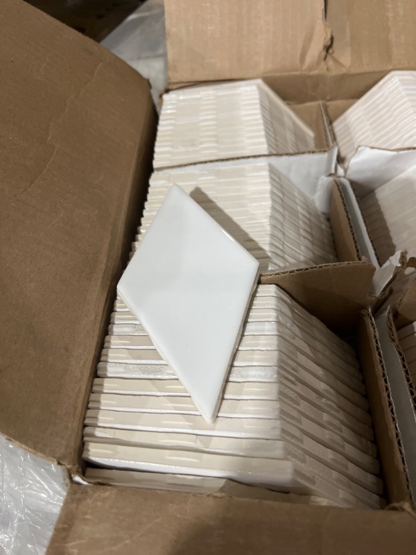 Photo 3 of *WHOLE PALLET* (51 boxes) of LuxeCraft Handmade White Rhombus 3 in. x 6 in. Glazed Wall Ceramic Tile (5.04 sq. ft./Case)
