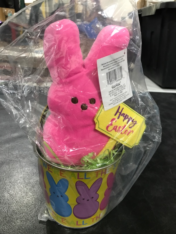 Photo 2 of Animal Adventure 9-10.5 INCH Easter Soft Plush Peeps® in TIN Bucket | Pink Bucket and Plush Pink