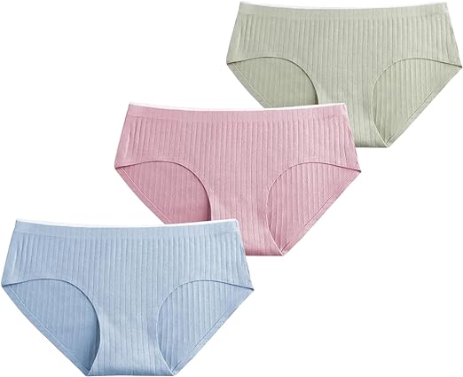 Photo 1 of Cotton Rib Breathable Bikini Women Underwear, Seamless Panties, No Show Invisible Underpants Pack of 3 Large