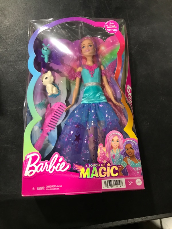 Photo 2 of Barbie Doll with Two Fairytale Pets and Fantasy Dress, Barbie “Malibu” Doll from Barbie A Touch of Magic, 7-inch Long Fantasy Hair