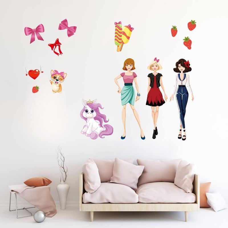 Photo 1 of AnFigure Beautiful Wall Decals for Girls Bedroom Bathroom Women Kids Room Baby Room Wall Stickers Fashion Nursery Pet Shop Beauty Salon Dressing Room Dog Horse Animals Wall Decal Removable Mirror Wall Decor Mural Vinyl Peel and Stick Decorations