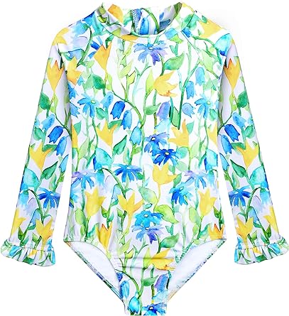 Photo 1 of Alakuoti Long Sleeve One Piece Ruffle Swimsuit for Toddler Girls Baby Girl Rashguard Shirt with UPF 50+ Sun Protection (4-5Y)
