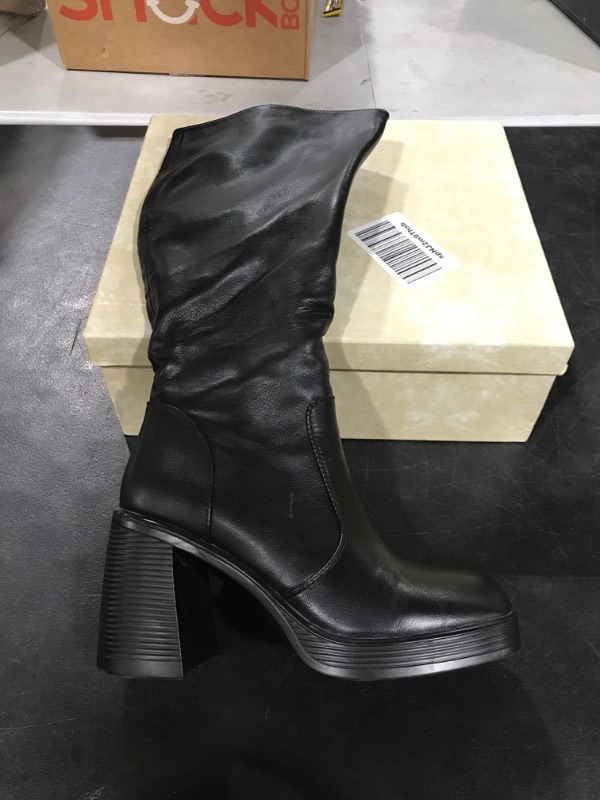 Photo 2 of SOVANYOU Black Leather Boots Platform Boots for Women Square Toe Chunky Block Heeled Boots Side Zip 7 Black-01