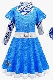 Photo 1 of 100 Days of School Costume for Girls Zombies Alien Costume St Patricks Day Dress Kids Cheerleader Costume Halloween Cosplay Outfits Pretend Dress Up with Gloves Pants Birthday Gift(4-5Y,Costumeblue)