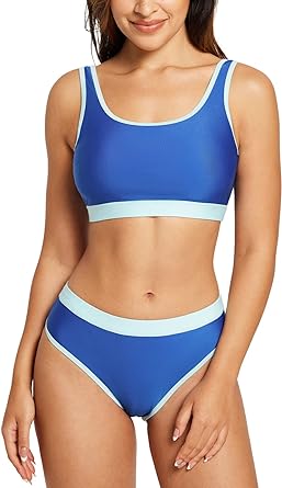 Photo 1 of BALEAF Women's Two Piece Square Neck Bikini Crop Top High Cut Swimsuit Sporty High Waisted Bathing Suit with Bottoms Size 38