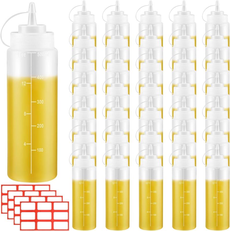 Photo 1 of 36 Pcs Condiment Squeeze Bottles 16 oz Squeeze Squirt Bottle Plastic Sauce Bottles Condiment Bottles Ketchup Bottle with Twist on Cap Lids 4 Sheets Stickers for BBQ Sauces Syrup Dressings Arts Crafts