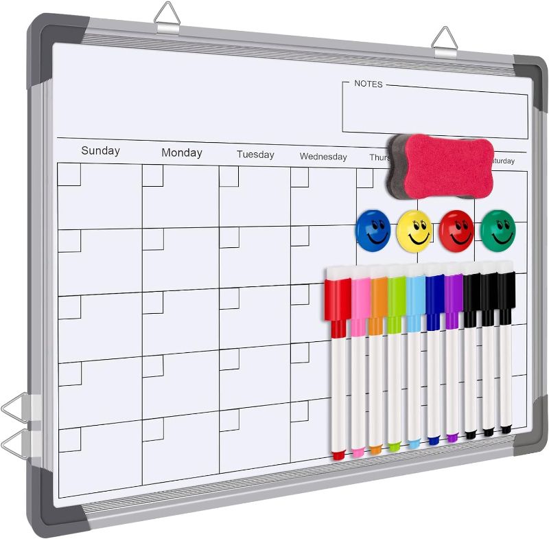 Photo 1 of Limited-time deal: Dry Erase Calendar Whiteboard for Wall, Polegas 16" X 12" Magnetic White Board Board, Small Wall Monthly Double Sided Boards Student, Home, Office (White) 
