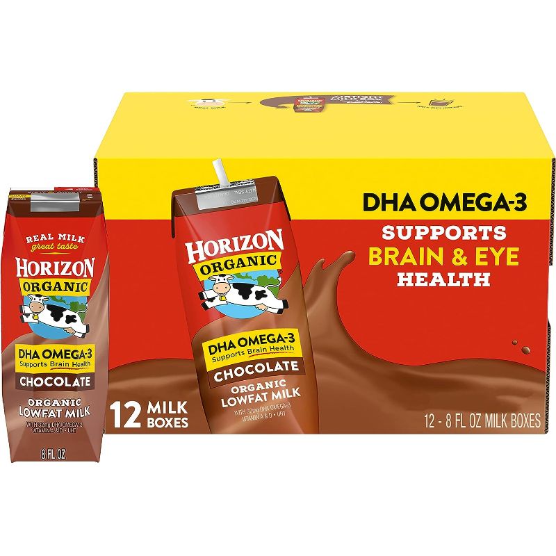 Photo 1 of 2 Pack - Horizon Organic Shelf-Stable 1% Low Fat milk Boxes with DHA Omega-3, Chocolate, 8 Fl Oz (Pack of 12) - BEST BY 01/12/2024
