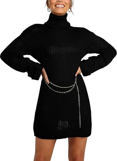 Photo 1 of Allytok Sweater Dress for Women Fall Winter Turtleneck Flare Sleeve Mini Bodycon Dresses - Med