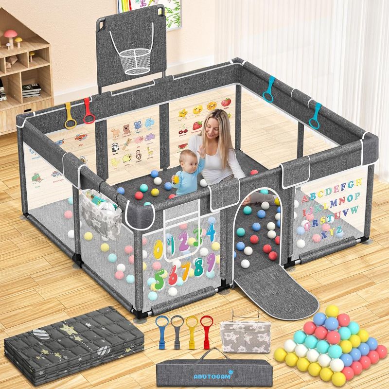 Photo 1 of Baby Playpen with Play Mat, 71x51 Extra Large Playpen with Gate, Indoor & Outdoor Baby Fence, Anti-Fall PlayYard for Babies and Toddlers, Kids, Children's