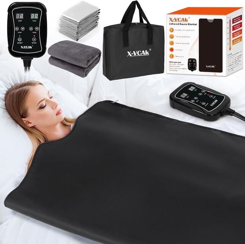 Photo 1 of  X-Vcak Upgraded Sauna Blanket for Detoxification, Portable Far Infrared Sauna Blanket for Home, Remote Control Sauna Blanket, 95-185?, 0-60 Minutes Timer, 6 ft x 3 ft 