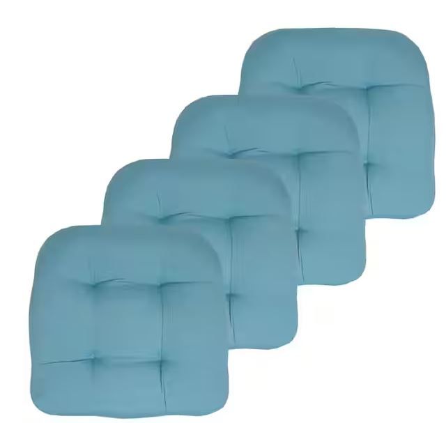 Photo 1 of 19 in. x 19 in. x 5 in. Solid Tufted Indoor/Outdoor Chair Cushion U-Shaped in Teal (4-Pack)