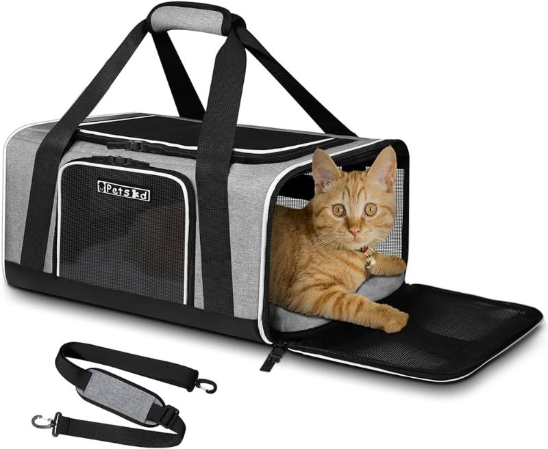 Photo 1 of  Petskd Pet Carrier 17x12x8.5 JetBlue Allegiant Airline Approved,Pet Travel Carrier Bag for Small Cats and Dogs, Soft Dog Carrier for 1-13 LBS Pets,Dog Cat Carrier with Safety Lock Zipper(Grey) 