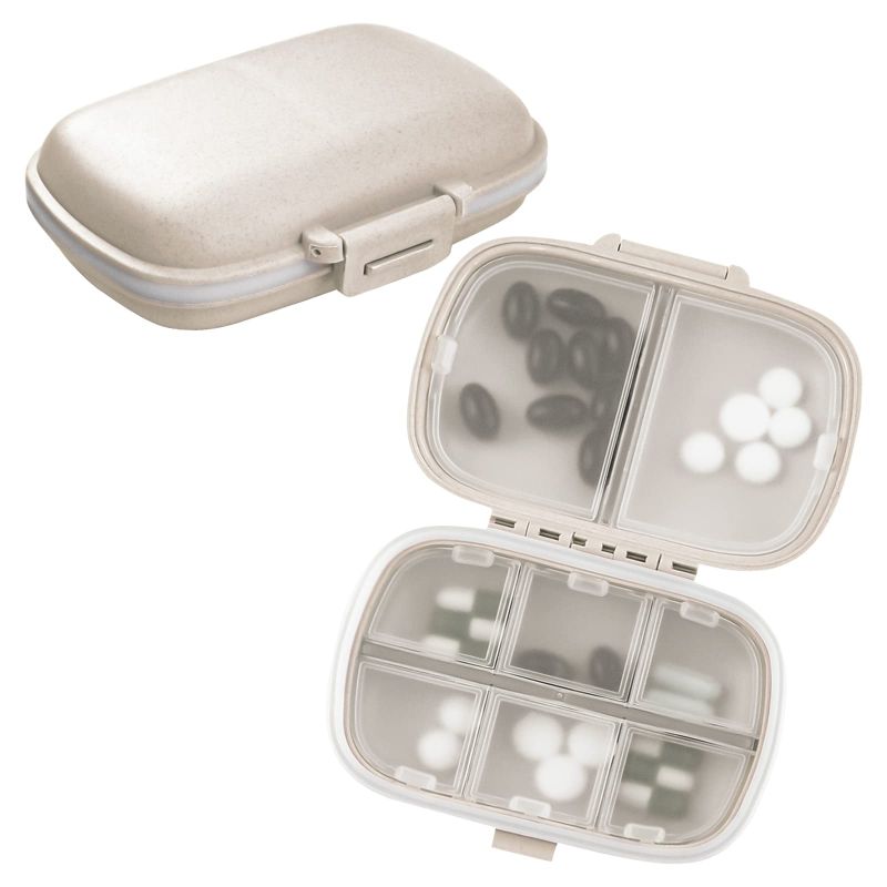 Photo 1 of 2PCS Travel Pill Organizer, 8 Compartments Portable Pill Case, Small Pill Box for Pocket Purse Portable Medicine Vitamin Container Beige