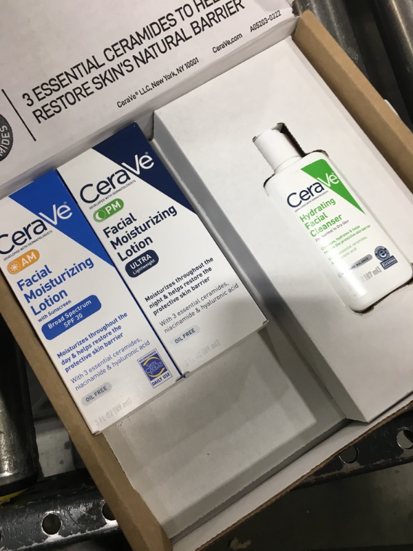 Photo 2 of CeraVe AM Face Moisturizer with SPF, PM Face Moisturizer & Hydrating Face Wash Skin Care Routine for Morning & Night | Travel Size Toiletries | 3oz Lotion + 3oz Lotion + 3oz Cleanser