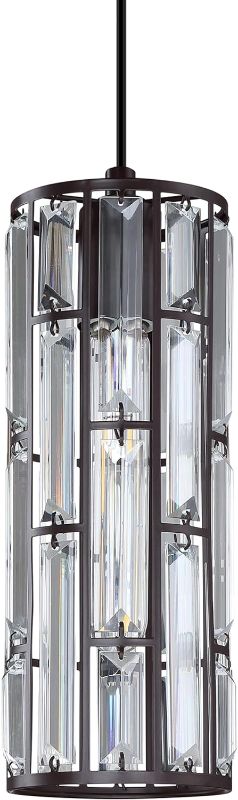 Photo 1 of 1 Light 4.75" Crystal Shade Hanging Kitchen Island Pendant Light Oil Rubbed Bronze Finish,Modern Concise Pendant Fixture with Crystal Metal Shade for Bar,Dining Room,Corridor,Living Room Over Sink 